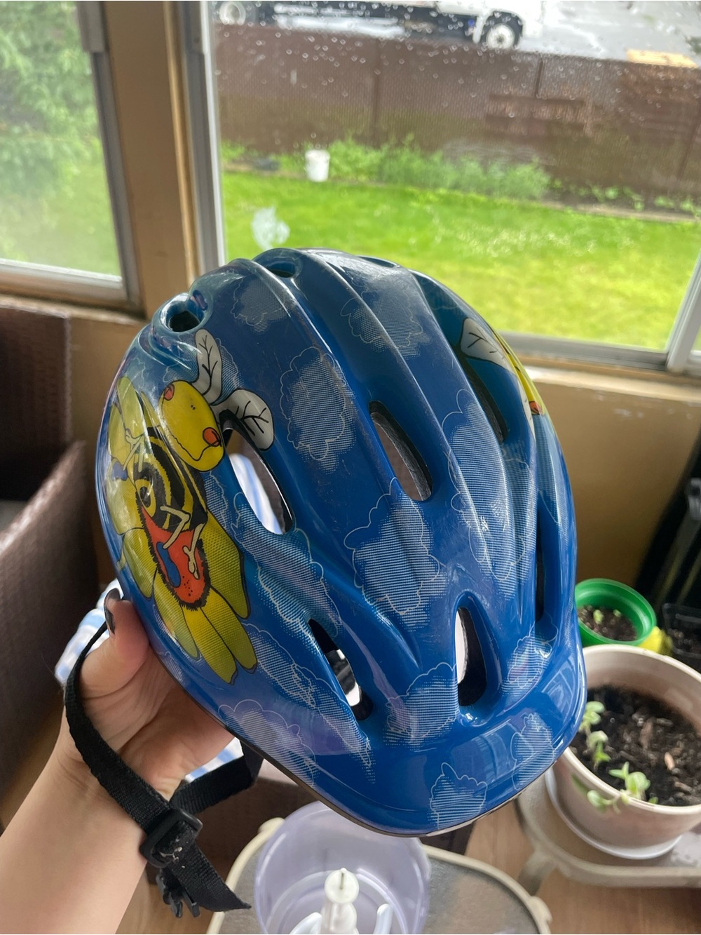 Kids Blue Bee Graphic Safety Helmet